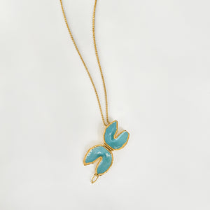 Medium Fortune Cookie Locket (Aquamarine) - Gold